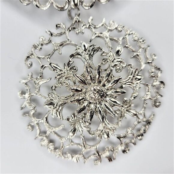 Silver Rhodium Filigree Pendant Necklace - Picture 9 of 12